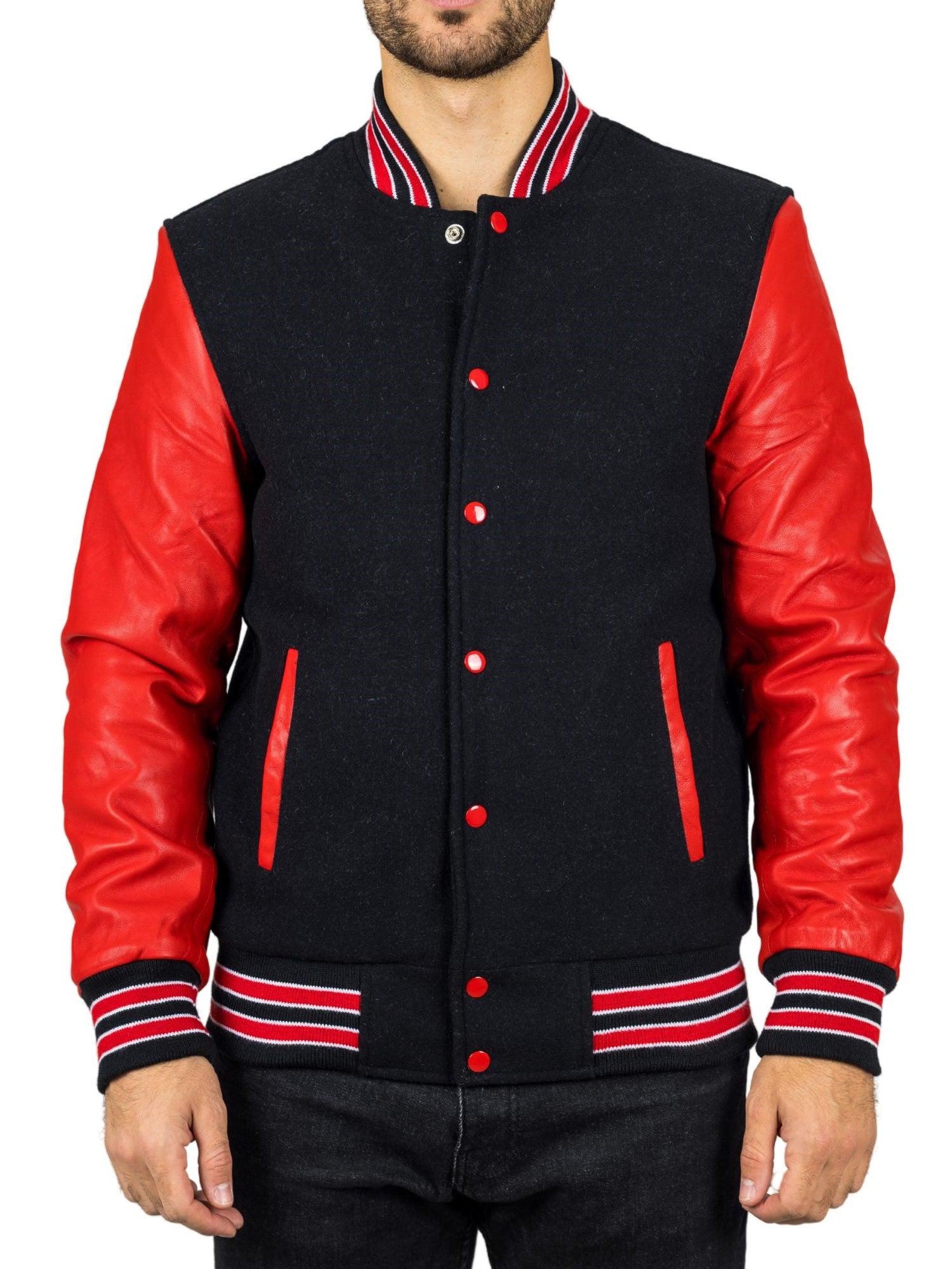 Куртка-бомбер в стиле «Varsity» из шерсти с рукавами из натуральной кожи и бейсбольным пальто для колледжа TruClothing, черный 
Куртка-бомбер в стиле «Varsity» из шерсти с рукавами из натуральной кожи и бейсбольным пальто для колледжа TruClothing, черный