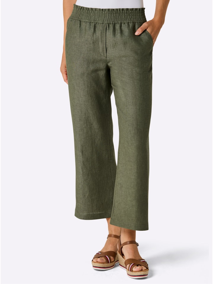 Льняные брюки цвета хаки меланж creation L
Льняные брюки цвета хаки меланж creation L