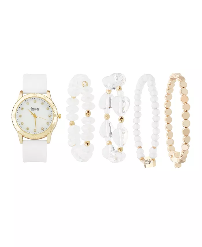 Женские матовые белые силиконовые часы с аналоговым циферблатом 38 мм и набором браслетов в подарок American Exchange
Женские матовые белые силиконовые часы с аналоговым циферблатом 38 мм и набором браслетов в подарок American Exchange