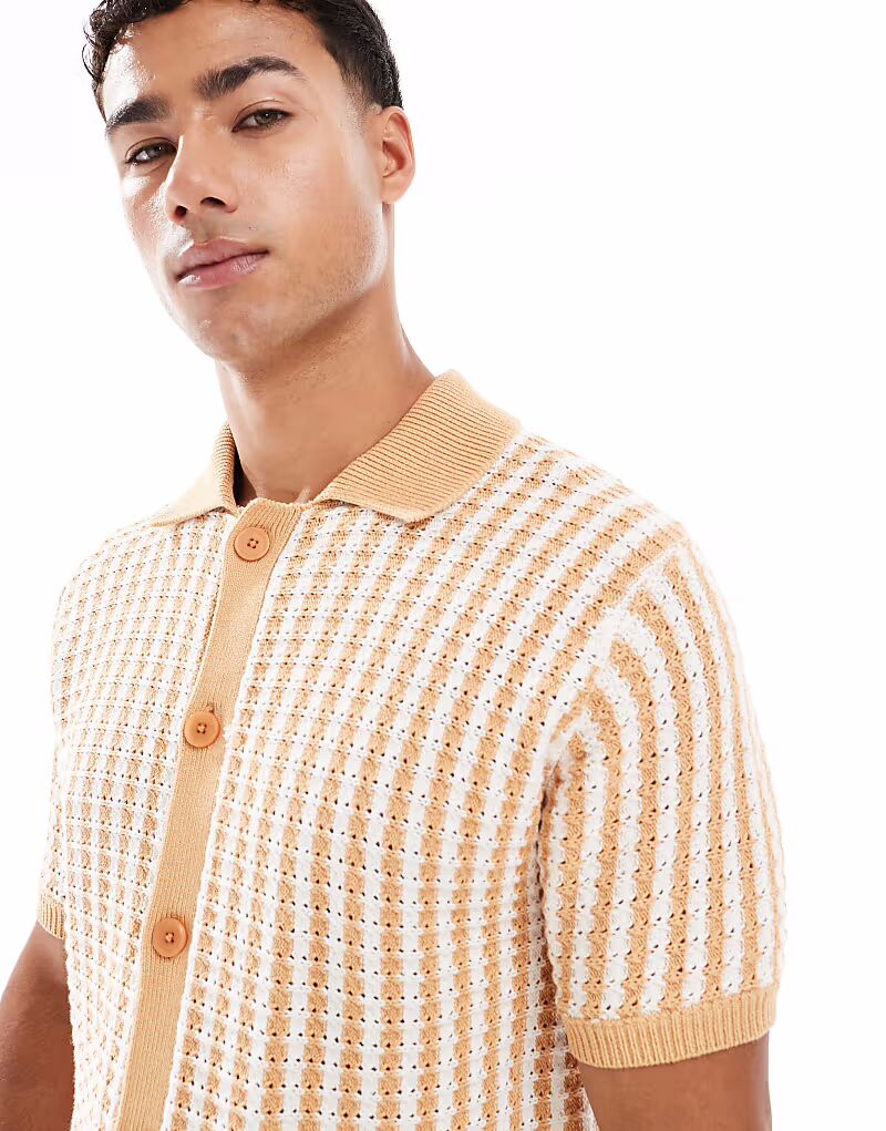 Полосатая ретро-вязаная рубашка New Look коричневого и белого цвета
Полосатая ретро-вязаная рубашка New Look коричневого и белого цвета