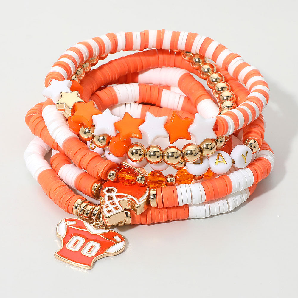 7 шт. - Футбольные браслеты с подвесками-звездами и надписью "День игры" Heishi, эластичные многослойные браслеты из бисера Fashnzfab, Gold Orange White
7 шт. - Футбольные браслеты с подвесками-звездами и надписью "День игры" Heishi, эластичные многослойные браслеты из бисера Fashnzfab, Gold Orange White