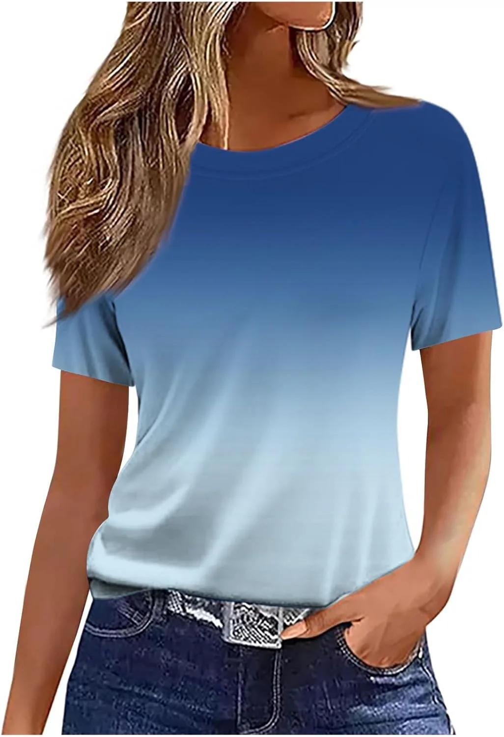 Женская блузка с градиентом, летний топ с коротким рукавом и круглым вырезом
Женская блузка с градиентом, летний топ с коротким рукавом и круглым вырезом