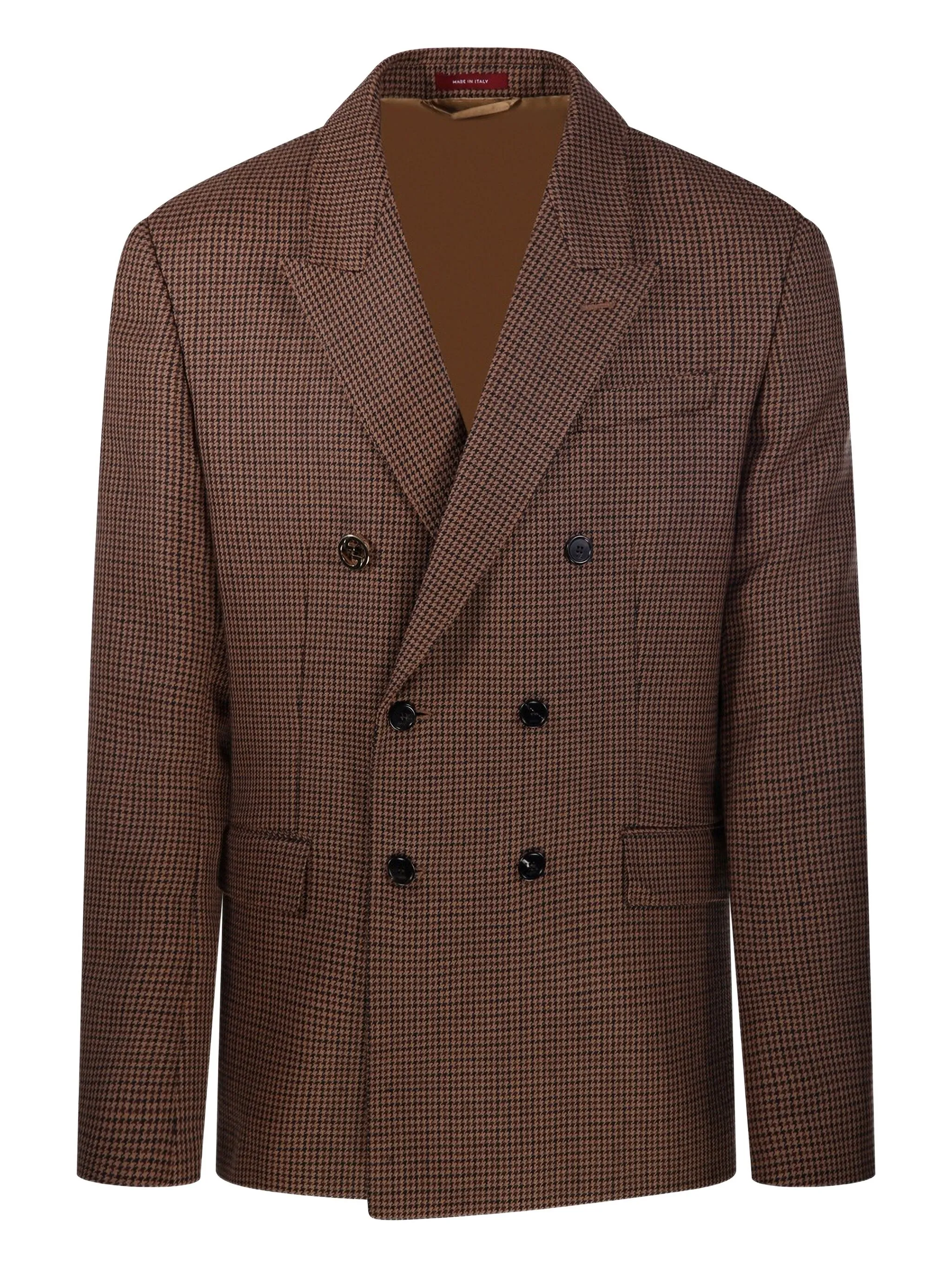 Двубортный пиджак в клетку Gucci, коричневый
Двубортный пиджак в клетку Gucci, коричневый
