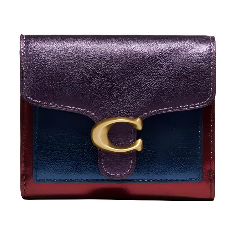 Кошелек из кожи табби маленького размера женский фиолетовый красный и синий COACH 
Кошелек из кожи табби маленького размера женский фиолетовый красный и синий COACH