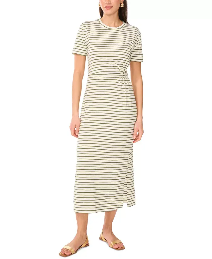 Женское хлопковое платье миди с полосками и сборками Vince Camuto, зеленый
Женское хлопковое платье миди с полосками и сборками Vince Camuto, зеленый