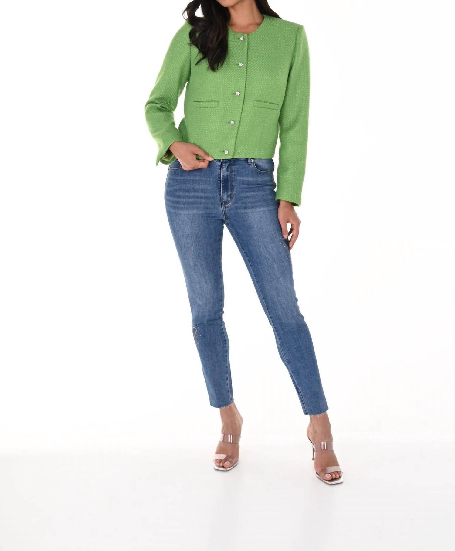 Узкие укороченные джинсы в синем дениме Frank Lyman
Узкие укороченные джинсы в синем дениме Frank Lyman