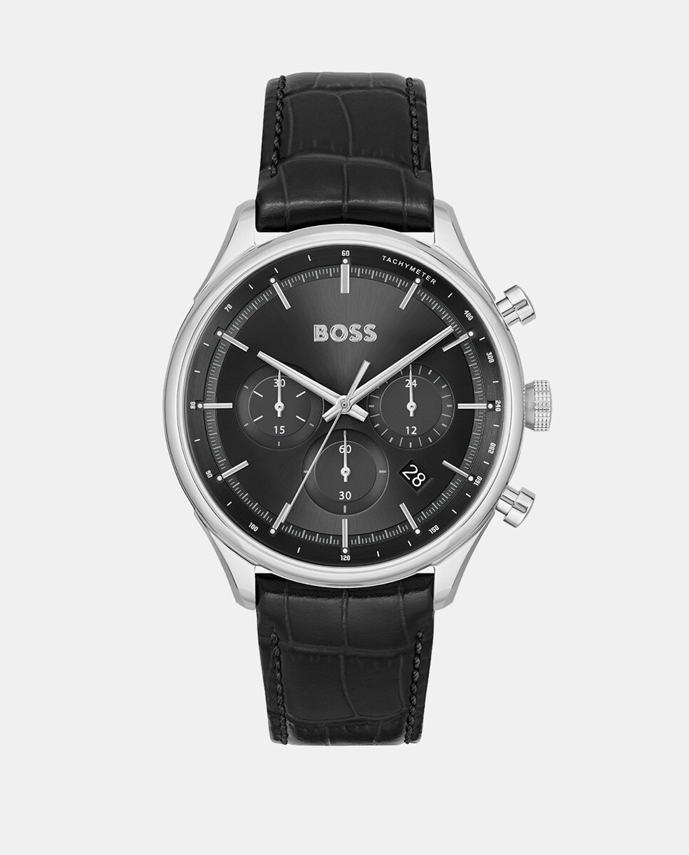 Gregor 1514049 черные кожаные мужские часы с хронографом Boss, черный 
Gregor 1514049 черные кожаные мужские часы с хронографом Boss, черный