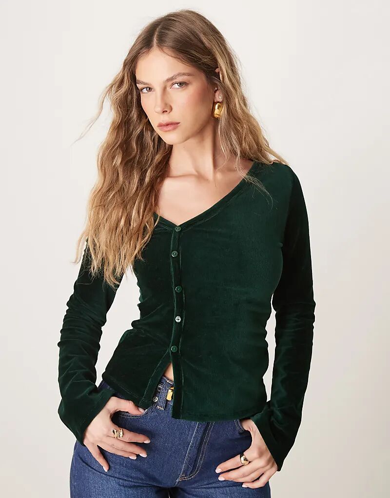 Асимметричный топ с застежкой на пуговицы из бархатного шнура в цвете «лесной зеленый» ASOS DESIGN
Асимметричный топ с застежкой на пуговицы из бархатного шнура в цвете «лесной зеленый» ASOS DESIGN