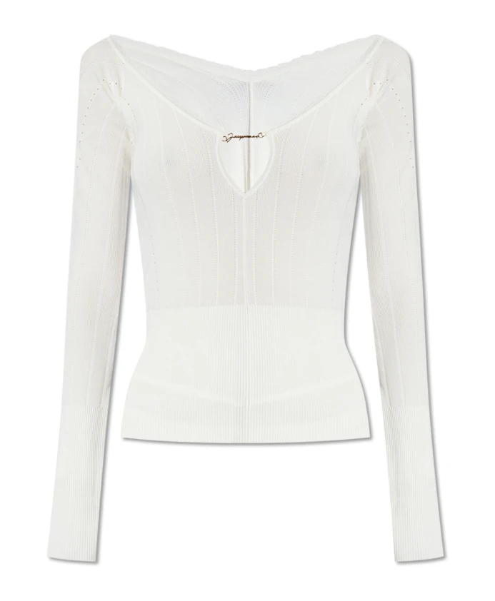 Топ Pralu в рубчик Jacquemus, белый 
Топ Pralu в рубчик Jacquemus, белый