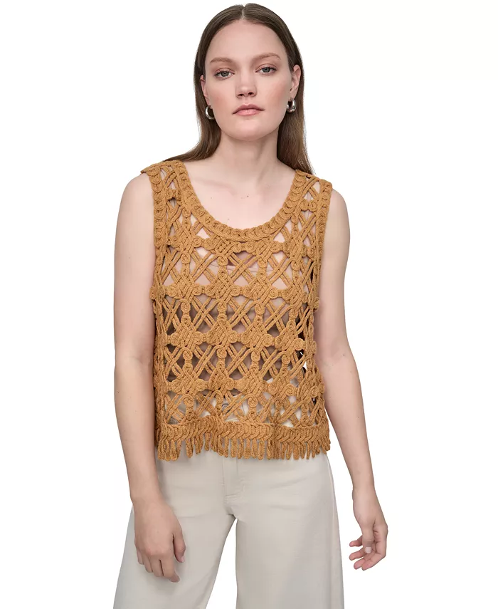 Миниатюрный топ без рукавов с круглым вырезом DKNY Jeans, коричневый 
Миниатюрный топ без рукавов с круглым вырезом DKNY Jeans, коричневый