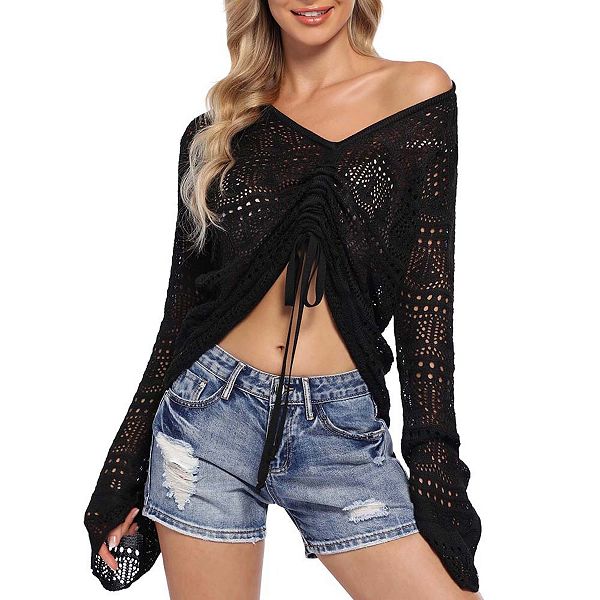 Кроп-топ с кружевной вязкой и завязками в стиле бохо Yesfashion, Black
Кроп-топ с кружевной вязкой и завязками в стиле бохо Yesfashion, Black