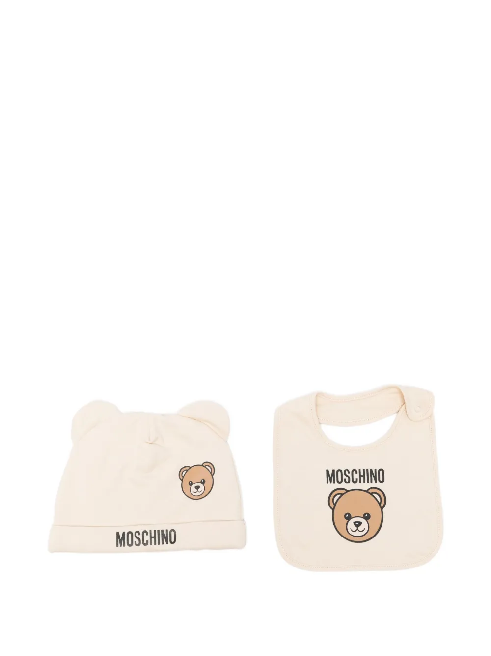 Комплект: шапочка и слюнявчик с принтом "Тедди" Moschino Kids, нейтральный
Комплект: шапочка и слюнявчик с принтом "Тедди" Moschino Kids, нейтральный