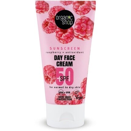 Солнцезащитный дневной крем для лица 50 Spf для нормальной и сухой кожи 50 мл, Organic Shop 
Солнцезащитный дневной крем для лица 50 Spf для нормальной и сухой кожи 50 мл, Organic Shop