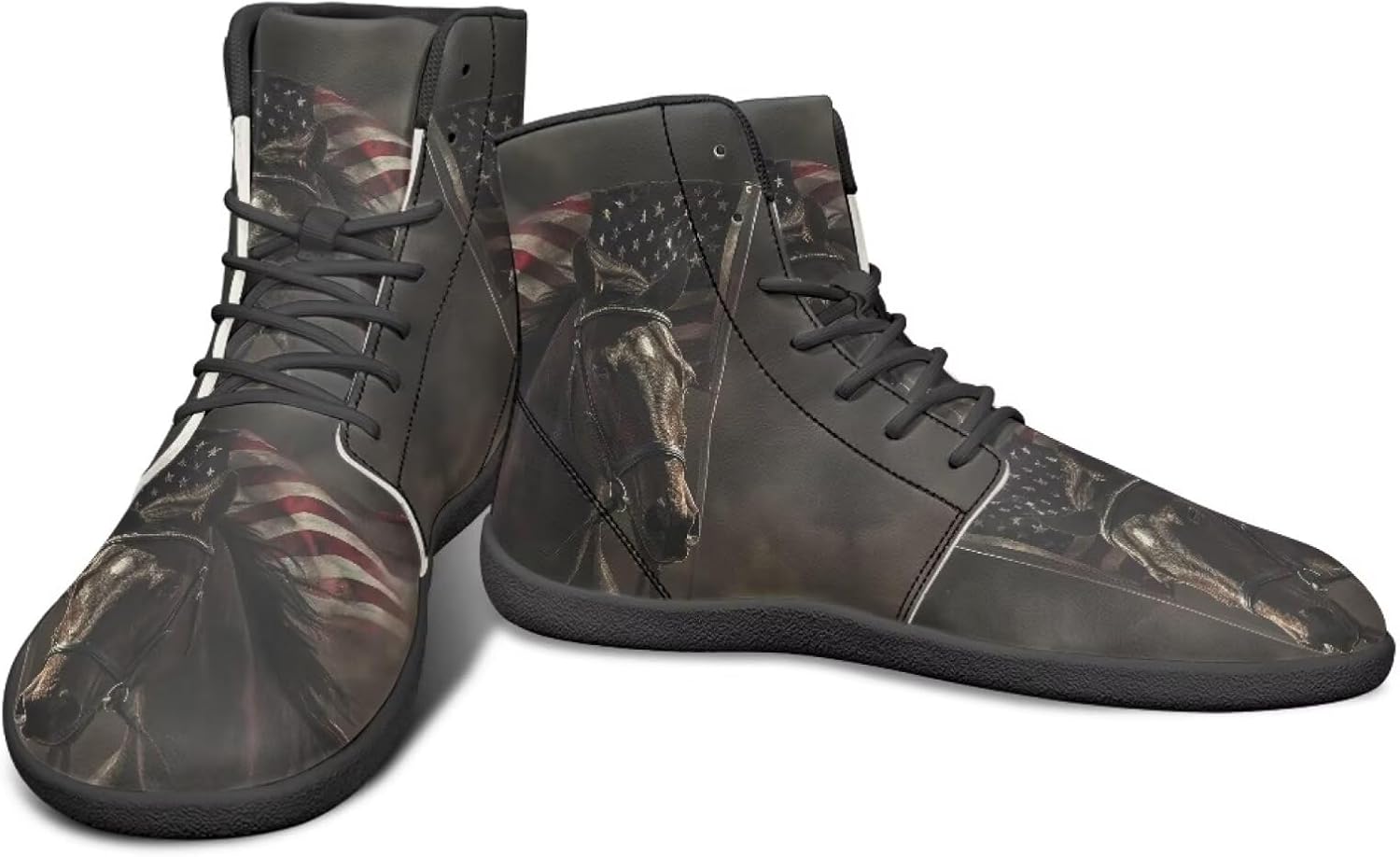 Мужские кроссовки с высокой посадкой и рисунком животных без подошвы с нулевым перепадом, с резиновой подошвой для бега, походов и путешествий Watdotory, American Flag Horse Design
Мужские кроссовки с высокой посадкой и рисунком животных без подошвы с нулевым перепадом, с резиновой подошвой для бега, походов и путешествий Watdotory, American Flag Horse Design