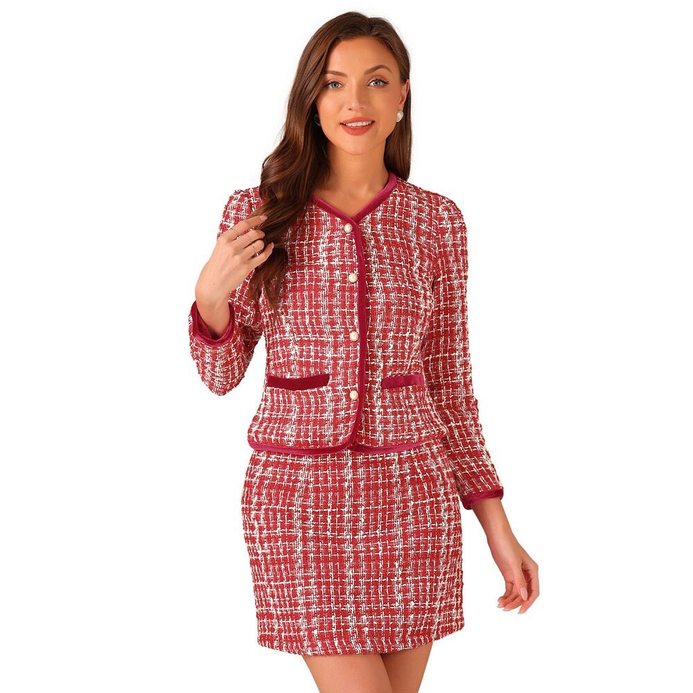 Комплекты женской одежды: комплекты из короткого пиджака и юбки из твида в клетку ALLEGRA K, красный
Комплекты женской одежды: комплекты из короткого пиджака и юбки из твида в клетку ALLEGRA K, красный