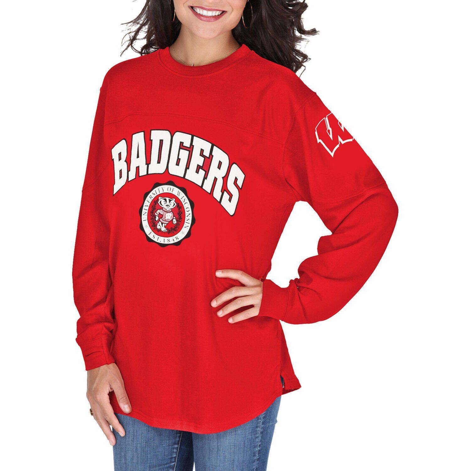 Женский топ оверсайз с длинными рукавами Red Wisconsin Badgers Edith Pressbox Red Wisconsin Badgers
Женский топ оверсайз с длинными рукавами Red Wisconsin Badgers Edith Pressbox Red Wisconsin Badgers