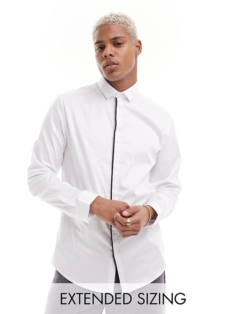 ASOS Design Элегантная рубашка приталенного кроя белого цвета с черной окантовкой
ASOS Design Элегантная рубашка приталенного кроя белого цвета с черной окантовкой