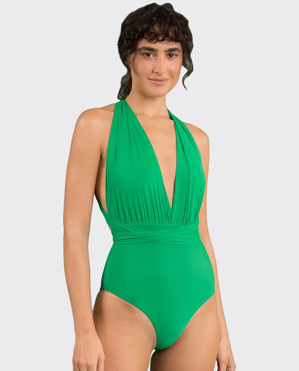 Женский однотонный купальник с V-образным вырезом и набивкой Río de Sol, зеленый
Женский однотонный купальник с V-образным вырезом и набивкой Río de Sol, зеленый