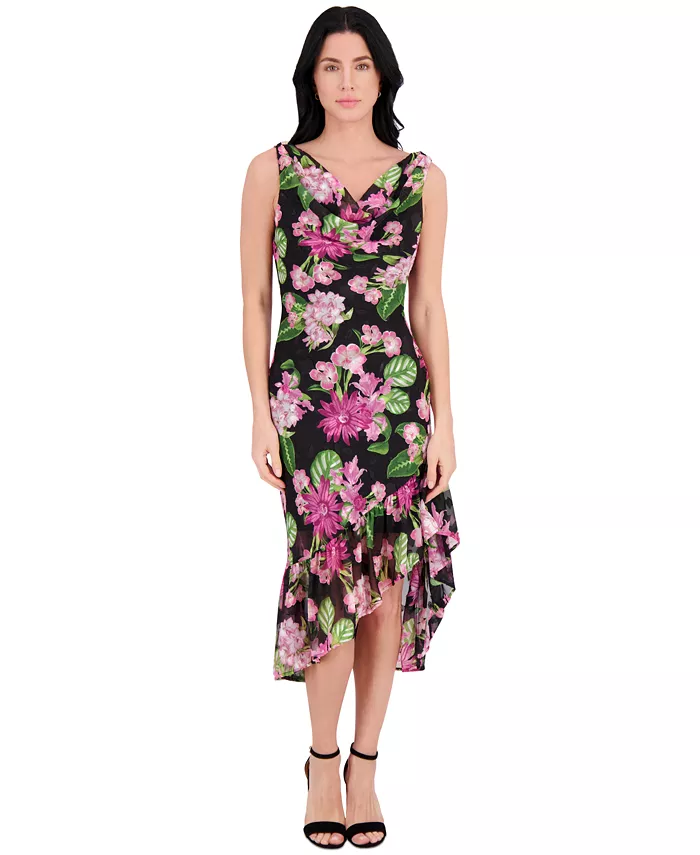 Женское платье из шифона с цветочным принтом и воланами kensie, черный
Женское платье из шифона с цветочным принтом и воланами kensie, черный