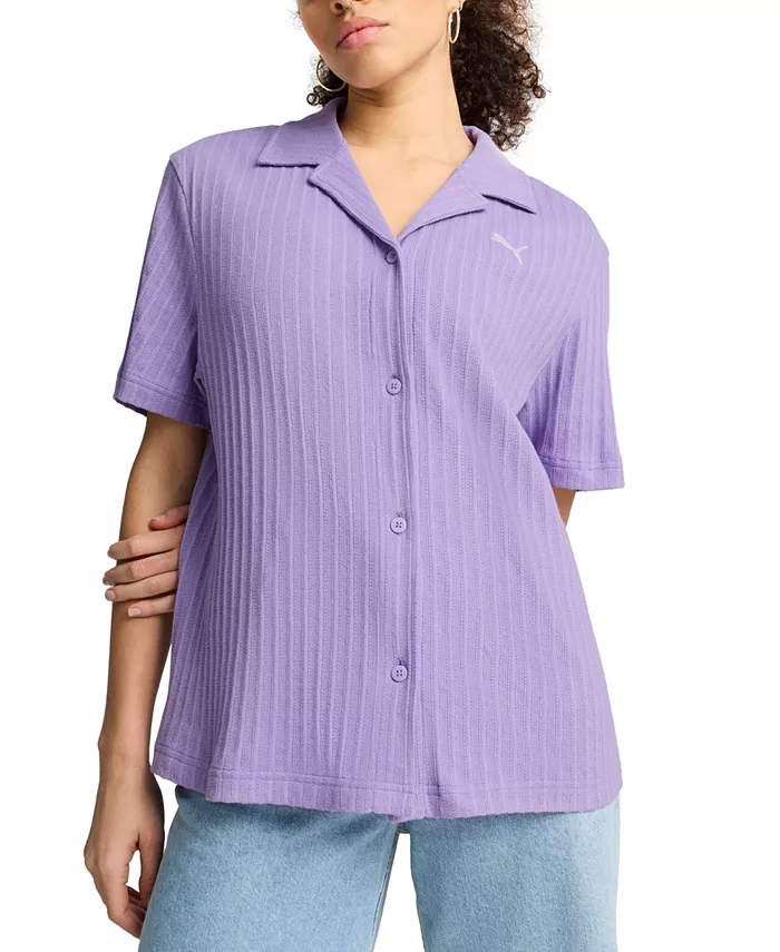 Базовая женская рубашка с короткими рукавами и ажурным узором Puma, фиолетовый 
Базовая женская рубашка с короткими рукавами и ажурным узором Puma, фиолетовый