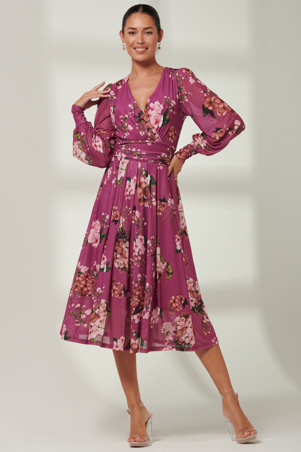 Платье с длинными рукавами и цветочным принтом Jolie Moi, фиолетовый 
Платье с длинными рукавами и цветочным принтом Jolie Moi, фиолетовый