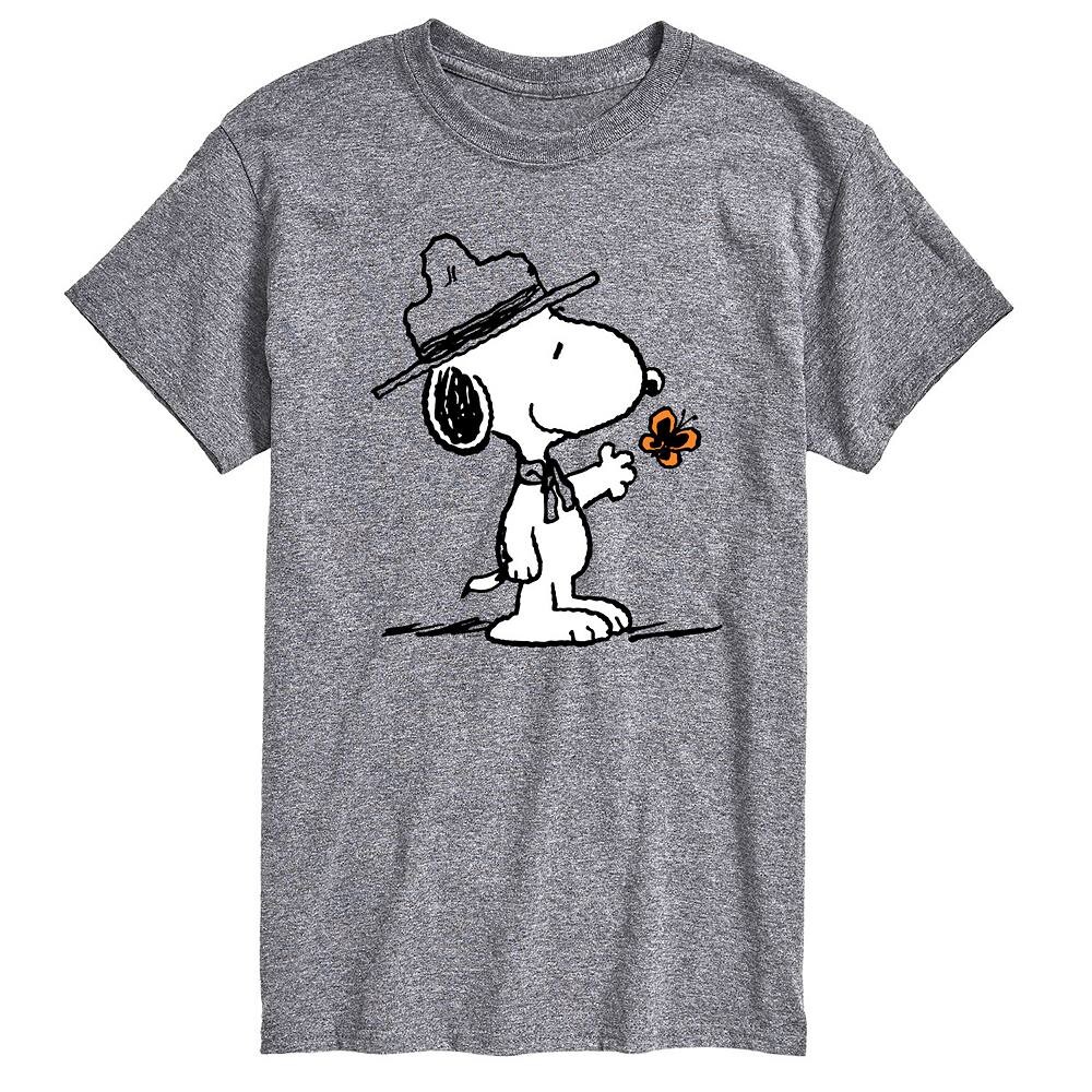 Мужская футболка с рисунком Peanuts Ranger Snoopy & Butterfly Licensed Character, цвет Heather Gray 
Мужская футболка с рисунком Peanuts Ranger Snoopy & Butterfly Licensed Character, цвет Heather Gray
