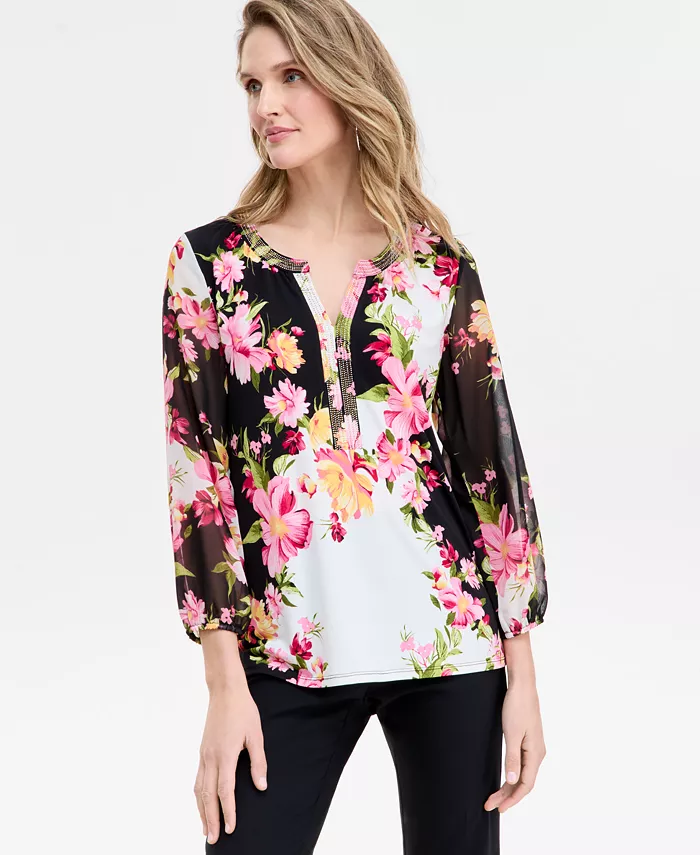 Женский топ с принтом и декором, с разрезом на горловине JM Collection, черный
Женский топ с принтом и декором, с разрезом на горловине JM Collection, черный