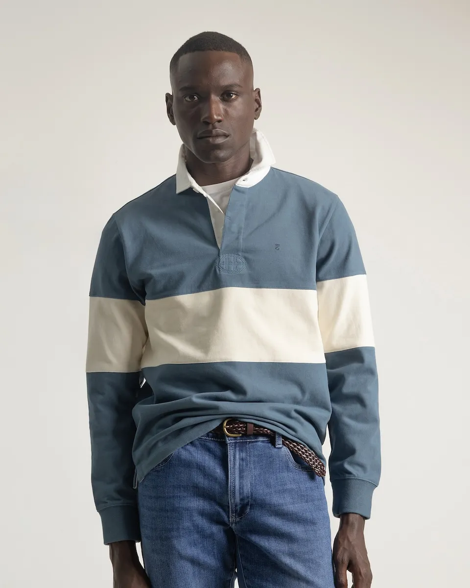 Мужская рубашка-поло с контрастными полосками и длинными рукавами PuroEgo, индиго
Мужская рубашка-поло с контрастными полосками и длинными рукавами PuroEgo, индиго