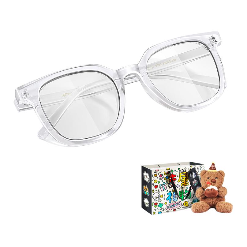 Upthree Пластиковая квадратная оправа для очков TR/Memory унисекс, Cake Bear Box (Transparent Frame with Blue Light Protection)