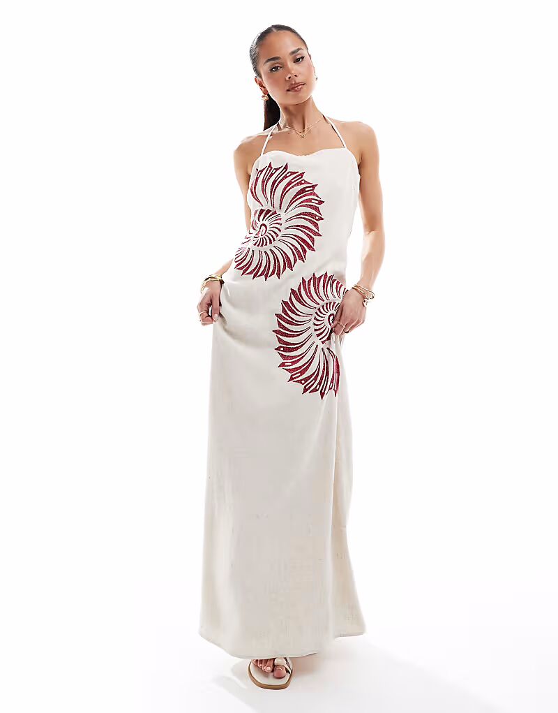 4th & Reckless бежевое льняное платье макси с вырезом халтер и вышивкой ракушками
4th & Reckless бежевое льняное платье макси с вырезом халтер и вышивкой ракушками