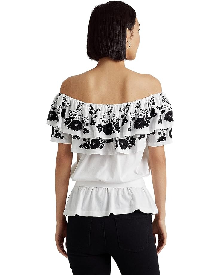 Топ LAUREN Ralph Lauren Petite Embroidered Jersey Off-the-Shoulder Top, цвет White/Black
Топ LAUREN Ralph Lauren Petite Embroidered Jersey Off-the-Shoulder Top, цвет White/Black
