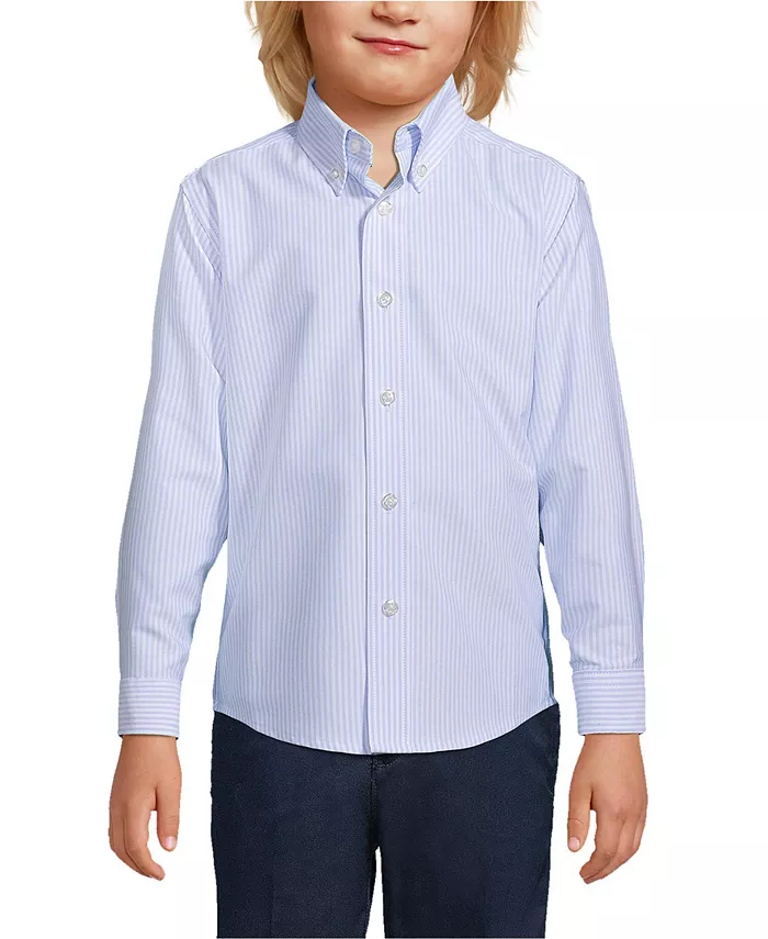 Длинная рубашка в полоску Oxford для старших мальчиков Lands' End, синий 
Длинная рубашка в полоску Oxford для старших мальчиков Lands' End, синий