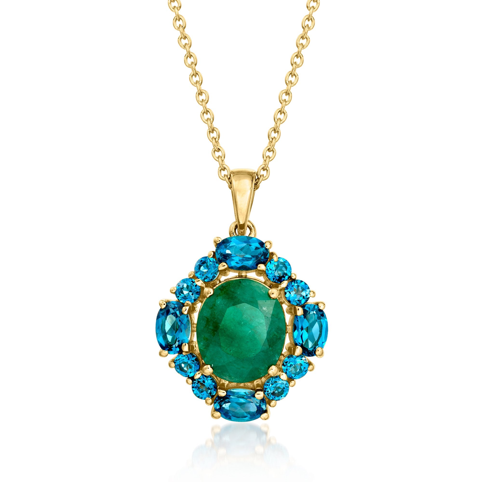 Ожерелье с подвеской Ross-Simons Emerald и London Blue Topaz из 18-каратного золота поверх стерлингового серебра Ross-Simons, 18 In
Ожерелье с подвеской Ross-Simons Emerald и London Blue Topaz из 18-каратного золота поверх стерлингового серебра Ross-Simons, 18 In