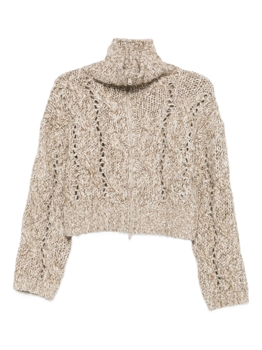 Вязаный кардиган на молнии Brunello Cucinelli, бежевый
Вязаный кардиган на молнии Brunello Cucinelli, бежевый