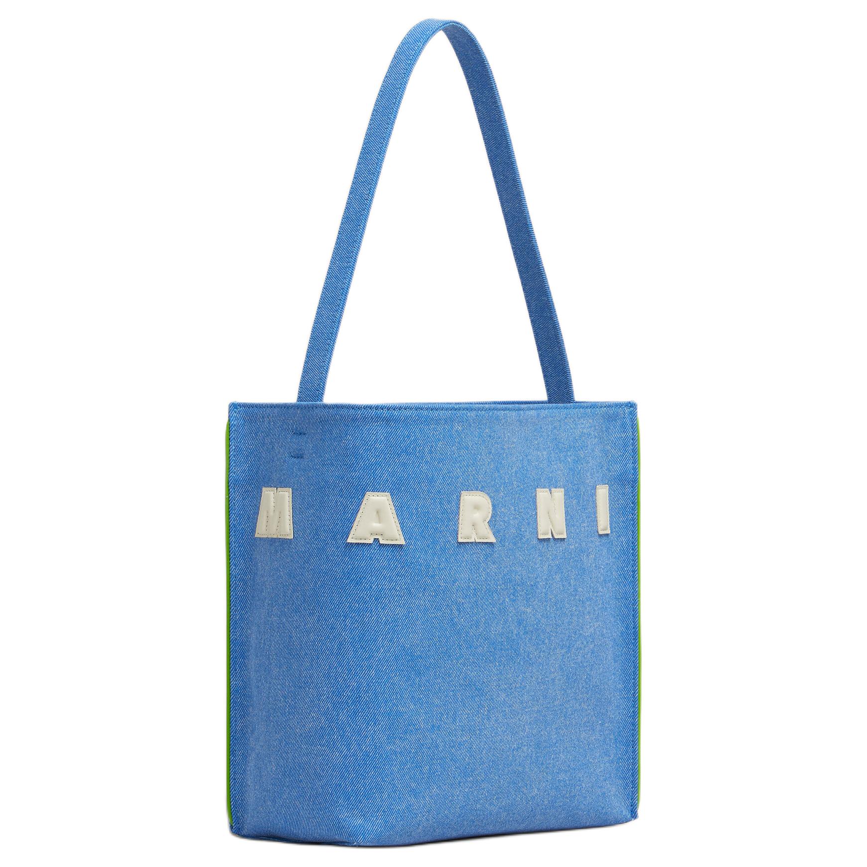 MARNI Хлопковая сумка с кожаными вставками Женская светло-голубая сумка через плечо 
MARNI Хлопковая сумка с кожаными вставками Женская светло-голубая сумка через плечо