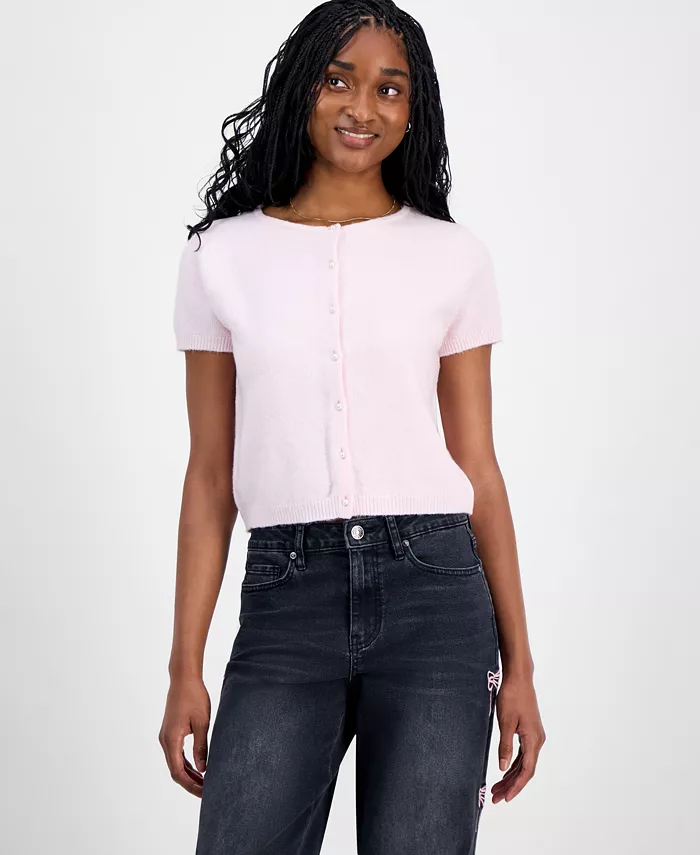 Кардиган с короткими рукавами и искусственным жемчугом для юниоров Hippie Rose, розовый 
Кардиган с короткими рукавами и искусственным жемчугом для юниоров Hippie Rose, розовый