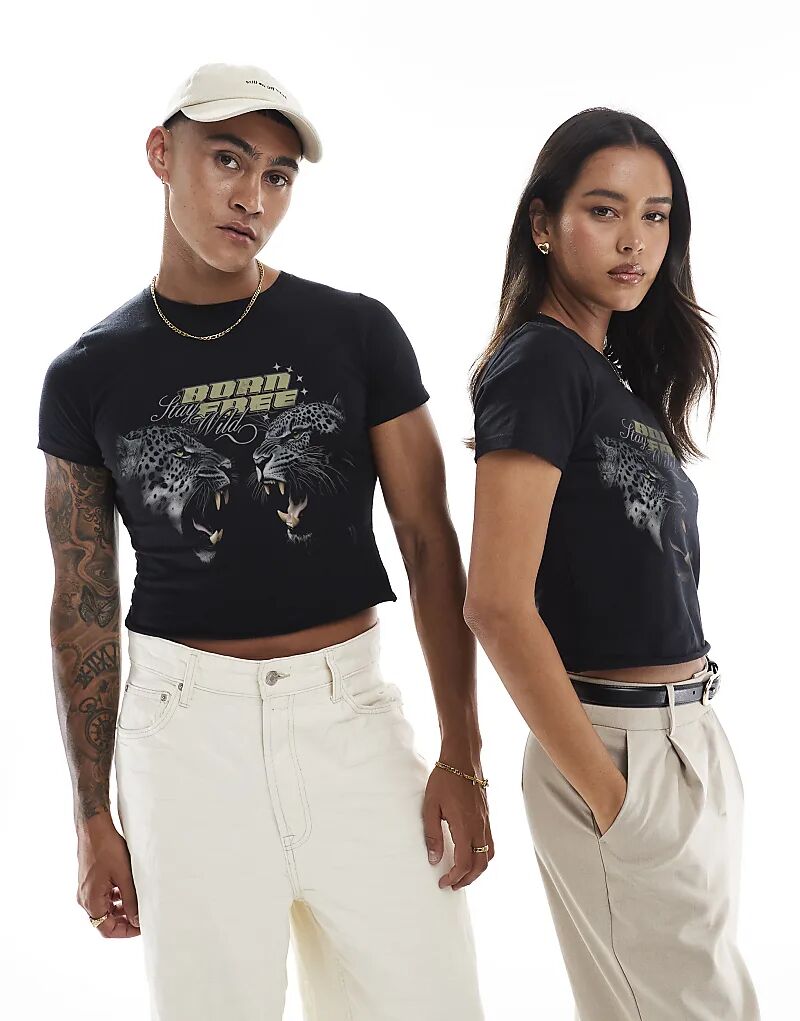 Укороченная футболка PRNT Born free черного цвета
Укороченная футболка PRNT Born free черного цвета