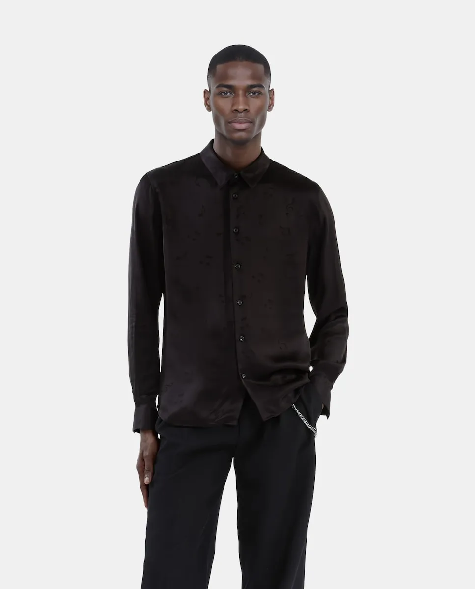 Мужская рубашка с жаккардовым музыкальным принтом, прямой крой, классический воротник и длинные рукава The Kooples, черный
Мужская рубашка с жаккардовым музыкальным принтом, прямой крой, классический воротник и длинные рукава The Kooples, черный