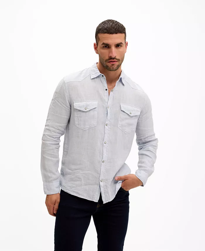 Мужская приталенная вестерн-рубашка с кнопками из льна Ron Tomson, синий
Мужская приталенная вестерн-рубашка с кнопками из льна Ron Tomson, синий