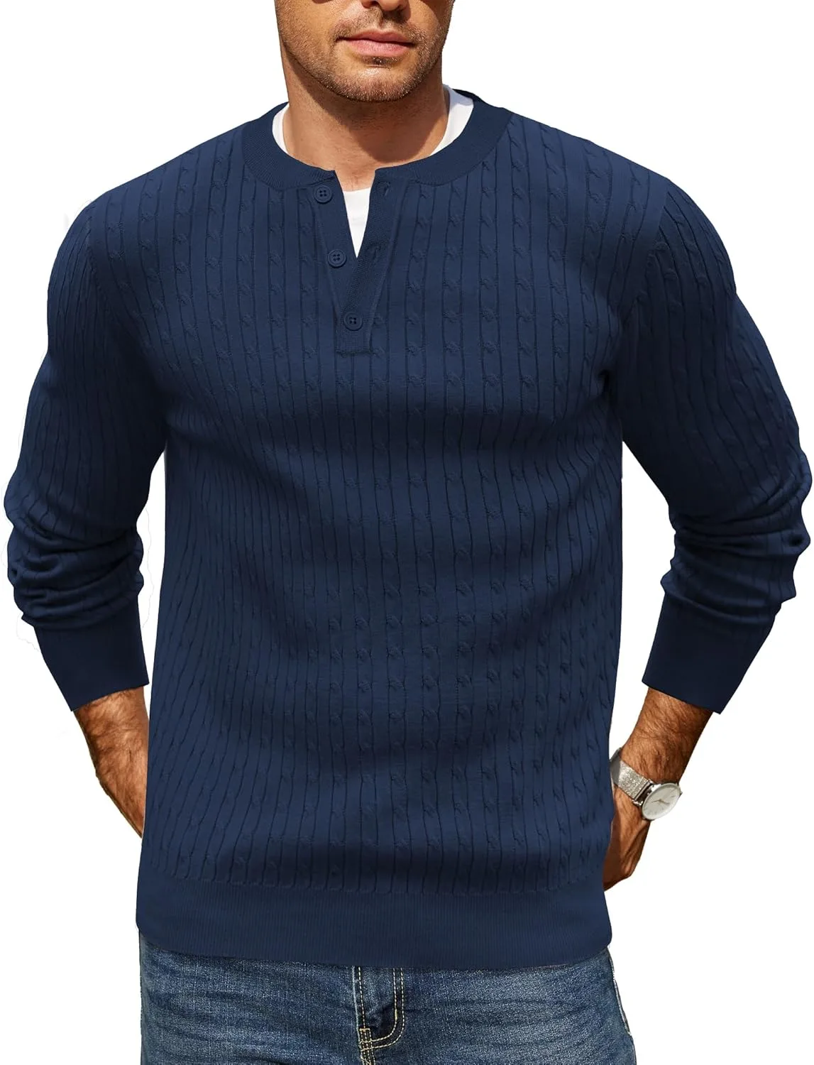 COOFANDY мужской вязаный свитер-хенли с длинным рукавом
COOFANDY мужской вязаный свитер-хенли с длинным рукавом