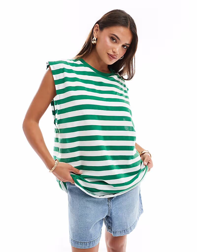 Объемная майка ASOS DESIGN с отверстием для рукава в зелено-белую полоску
Объемная майка ASOS DESIGN с отверстием для рукава в зелено-белую полоску