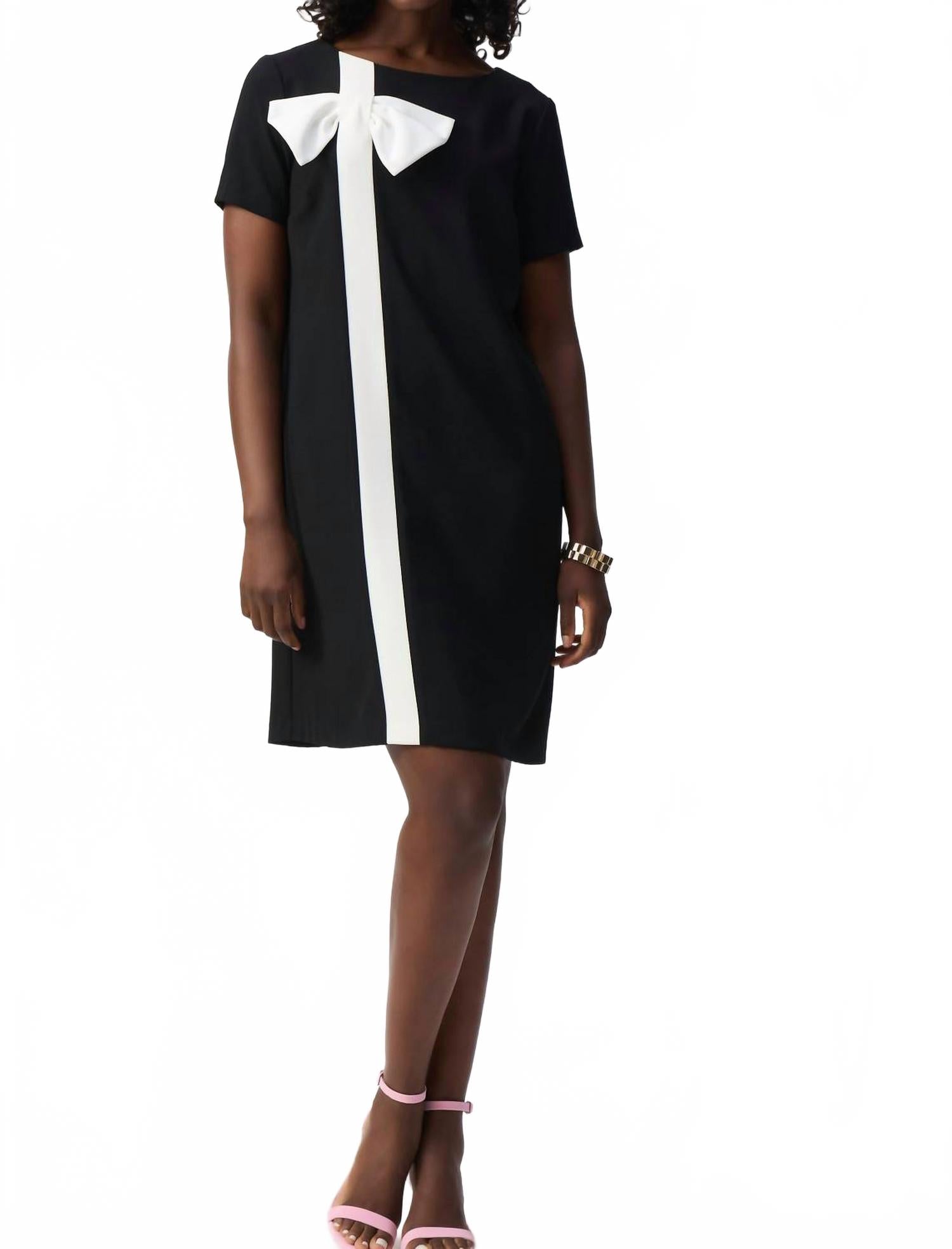 Черно-ванильное платье-трапеция с коротким рукавом и бантиком Joseph Ribkoff
Черно-ванильное платье-трапеция с коротким рукавом и бантиком Joseph Ribkoff