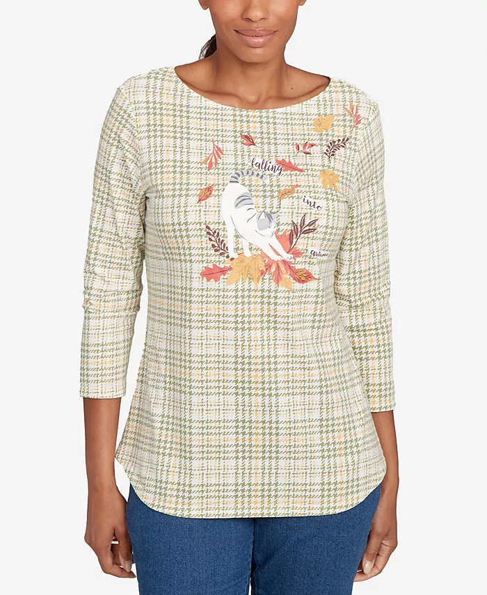 Миниатюрный топ с рисунком «гусиная лапка» в осеннюю полоску Ruby Rd., зеленый
Миниатюрный топ с рисунком «гусиная лапка» в осеннюю полоску Ruby Rd., зеленый