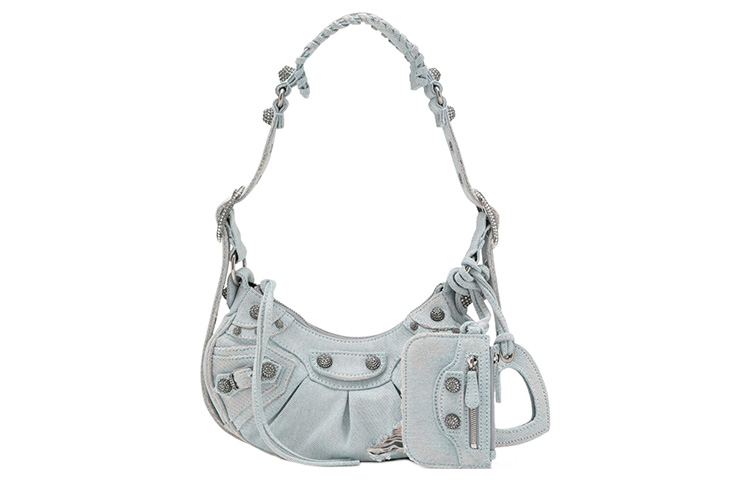 Сумка Balenciaga Le Cagole Xs с кристаллами на плече светло-голубая 
Сумка Balenciaga Le Cagole Xs с кристаллами на плече светло-голубая
