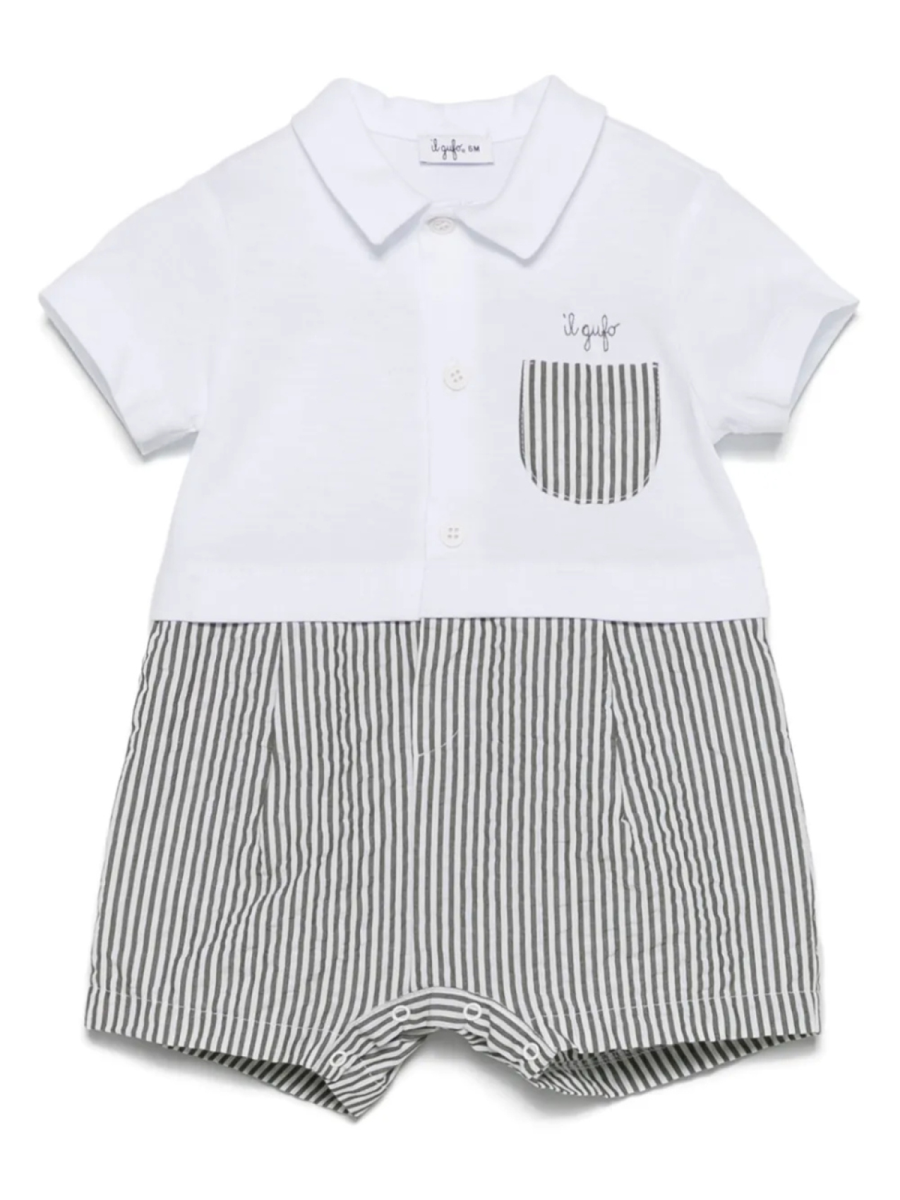 Короткий комбинезон в полоску Il Gufo, белый 
Короткий комбинезон в полоску Il Gufo, белый