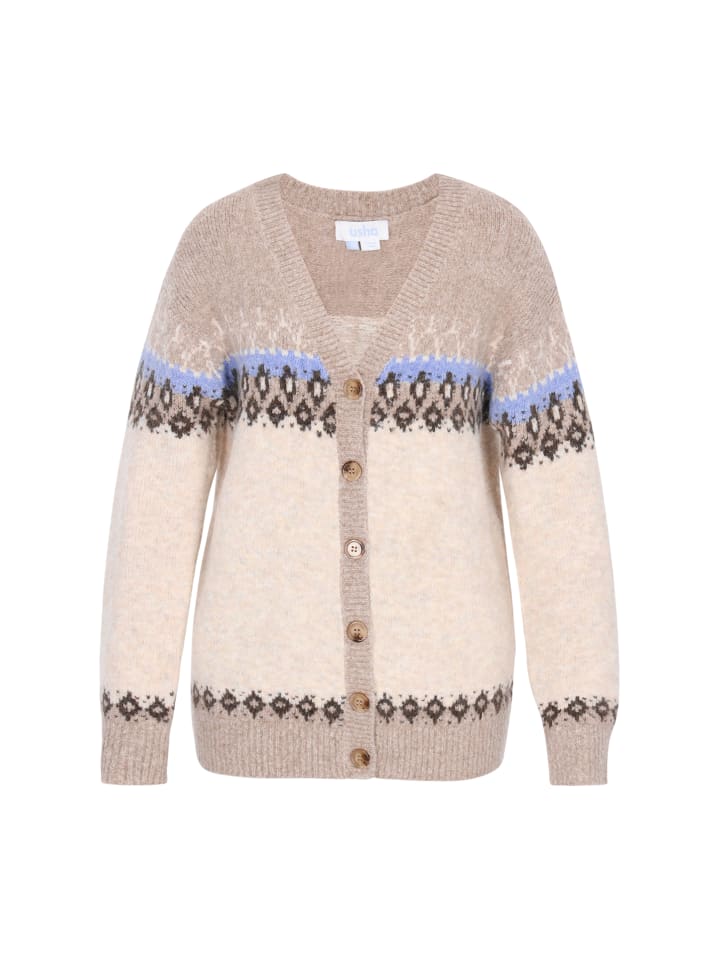 Usha BLUE LABEL Женский кардиган бежевого цвета с разноцветными вставками
Usha BLUE LABEL Женский кардиган бежевого цвета с разноцветными вставками