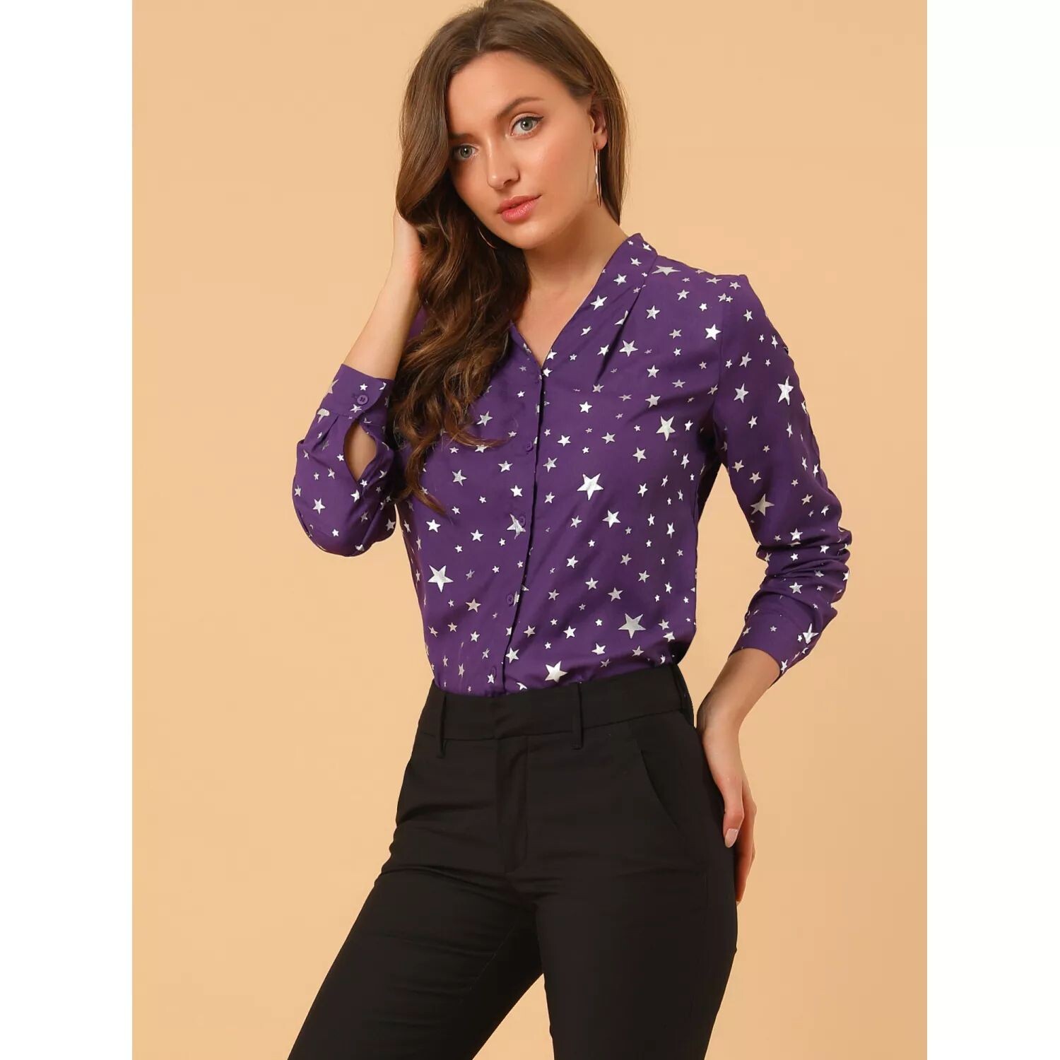 Женская рубашка с воротником-стойкой и длинным рукавом с металлическими звездами ALLEGRA K, темно-синий
Женская рубашка с воротником-стойкой и длинным рукавом с металлическими звездами ALLEGRA K, темно-синий