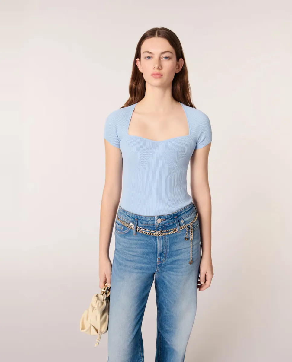 Женский топ из плотного трикотажа в рубчик Maje, голубой
Женский топ из плотного трикотажа в рубчик Maje, голубой