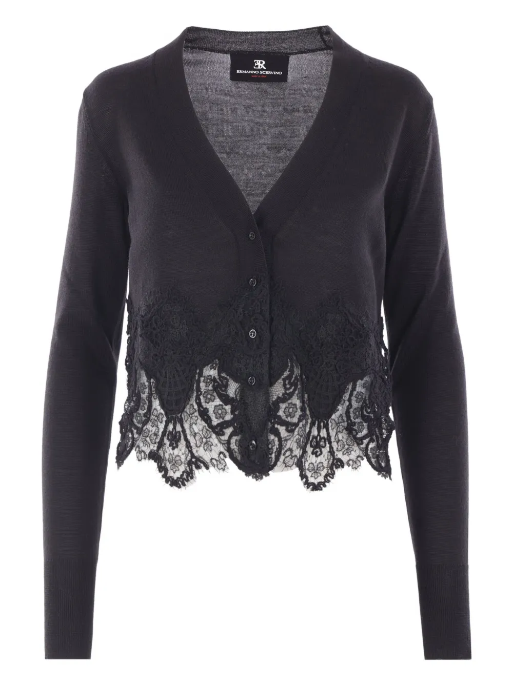 Кружевной кардиган с фестонами Ermanno Scervino, черный
Кружевной кардиган с фестонами Ermanno Scervino, черный