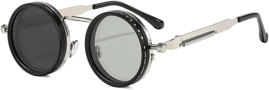 Ретро круглые панк-солнцезащитные очки для мужчин и женщин для занятий спортом на открытом воздухе, защита от УФ-излучения UV400, регулируемые солнцезащитные очки с затемнением TVTBBVV, Silver-2
Ретро круглые панк-солнцезащитные очки для мужчин и женщин для занятий спортом на открытом воздухе, защита от УФ-излучения UV400, регулируемые солнцезащитные очки с затемнением TVTBBVV, Silver-2